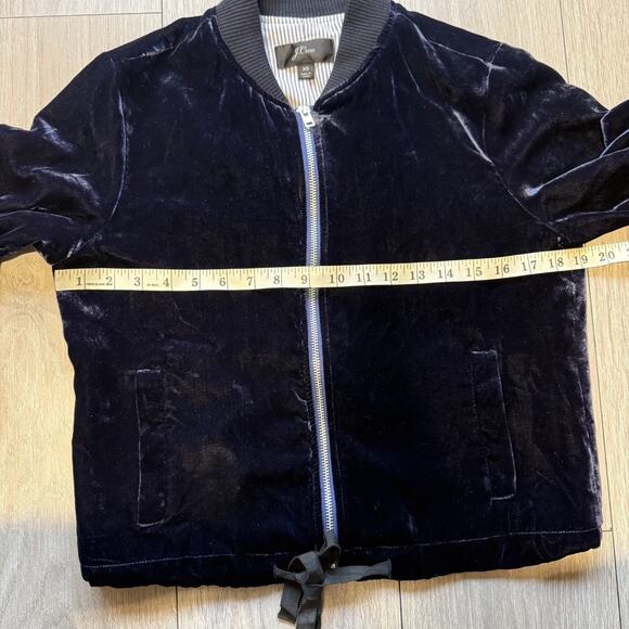 J. Crew Womens Navy Blue Drawstring Waist Long Sleeve Velvet Bomber Jacket Sz XS - Picture 3 of 13